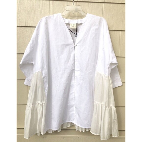 Indian Desiger LOVE BIRDS White Oversized Shirt Jacket Lagenlook sz M - Picture 1 of 4